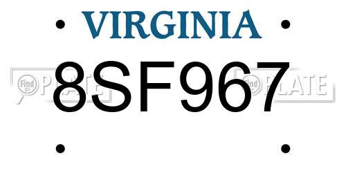 8SF967 Virginia License Plate