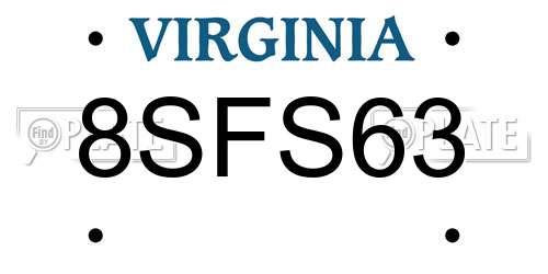 8SFS63 Virginia License Plate