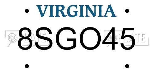 8SGO45 Virginia License Plate