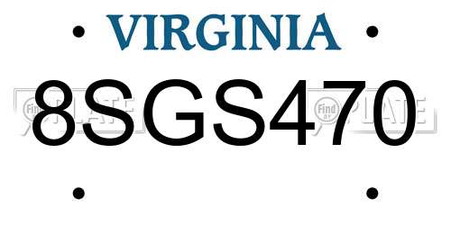 8SGS470 Virginia License Plate