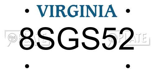 8SGS52 Virginia License Plate