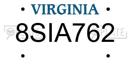 8SIA762 Virginia License Plate