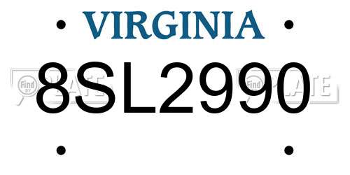 8SL2990 Virginia License Plate