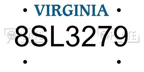 8SL3279 Virginia License Plate