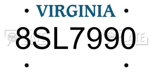 8SL7990 Virginia License Plate