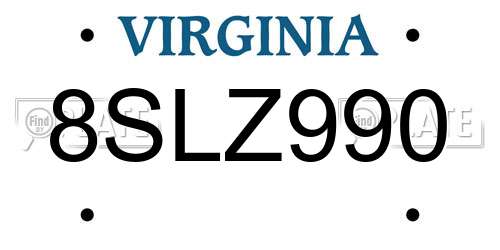 8SLZ990 Virginia License Plate