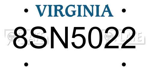 8SN5022 Virginia License Plate