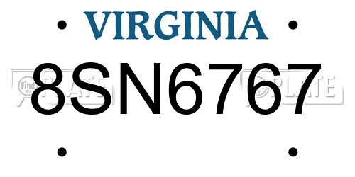 8SN6767 Virginia License Plate
