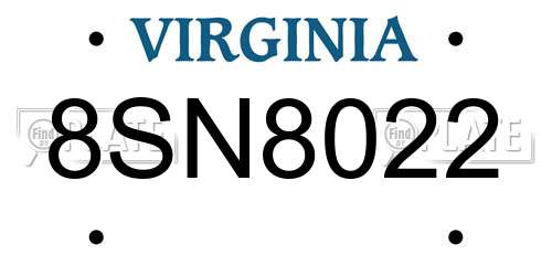 8SN8022 Virginia License Plate