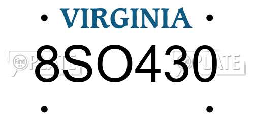 8SO430 Virginia License Plate