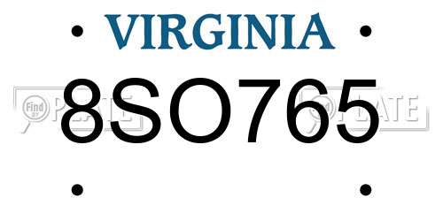 8SO765 Virginia License Plate
