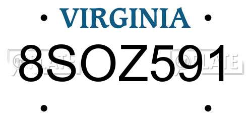 8SOZ591 Virginia License Plate