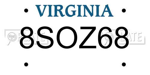 8SOZ68 Virginia License Plate
