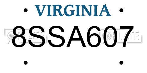 8SSA607 Virginia License Plate