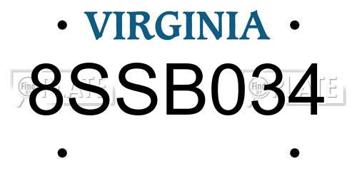 8SSB034 Virginia License Plate