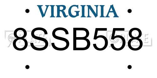 8SSB558 Virginia License Plate