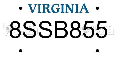 8SSB855 Virginia License Plate