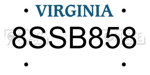 8SSB858 Virginia License Plate