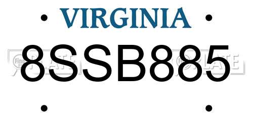 8SSB885 Virginia License Plate