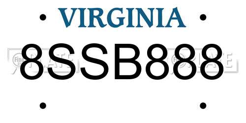 8SSB888 Virginia License Plate