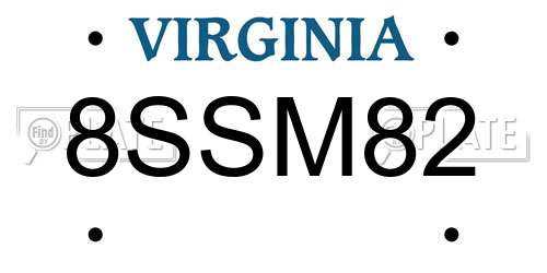 8SSM82 Virginia License Plate