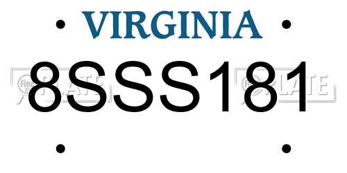 8SSS181 Virginia License Plate