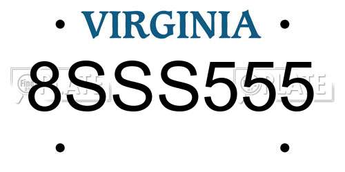 8SSS555 Virginia License Plate