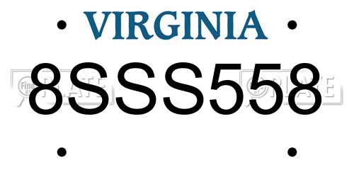 8SSS558 Virginia License Plate