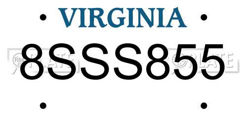 8SSS855 Virginia License Plate