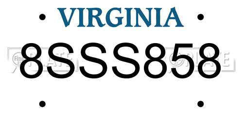 8SSS858 Virginia License Plate