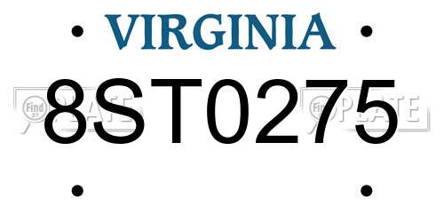 8ST0275 Virginia License Plate