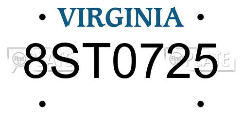 8ST0725 Virginia License Plate