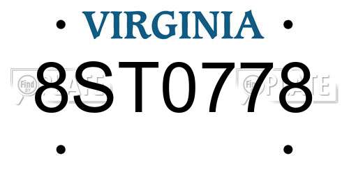 8ST0778 Virginia License Plate