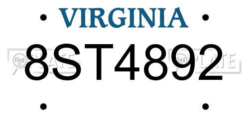 8ST4892 Virginia License Plate