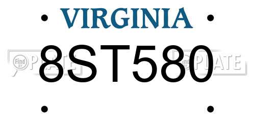 8ST580 Virginia License Plate