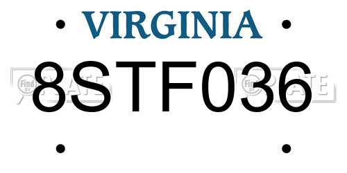 8STF036 Virginia License Plate