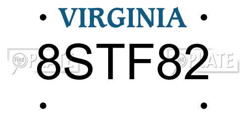 8STF82 Virginia License Plate