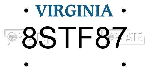 8STF87 Virginia License Plate
