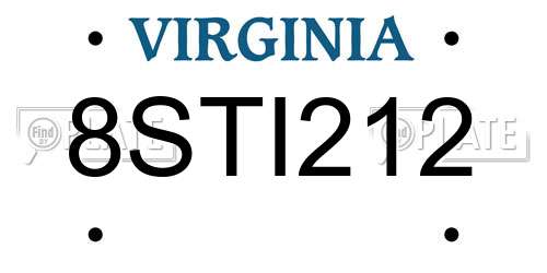 8STI212 Virginia License Plate
