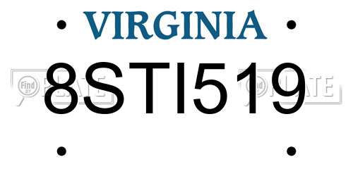 8STI519 Virginia License Plate