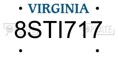 8STI717 Virginia License Plate
