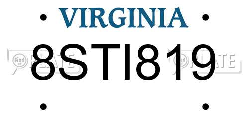 8STI819 Virginia License Plate