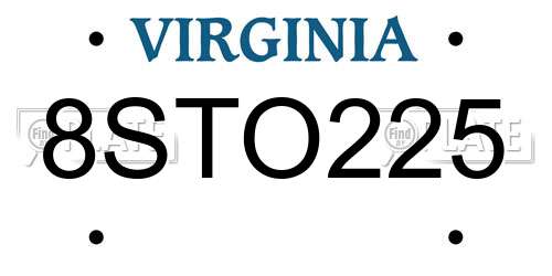 8STO225 Virginia License Plate