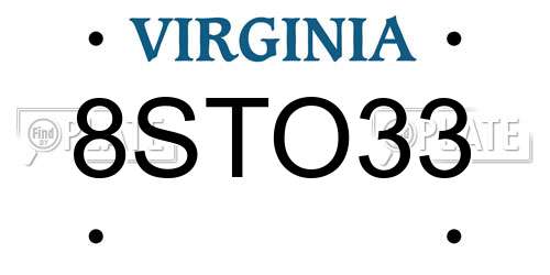 8STO33 Virginia License Plate