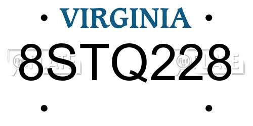 8STQ228 Virginia License Plate