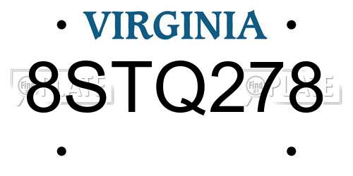 8STQ278 Virginia License Plate