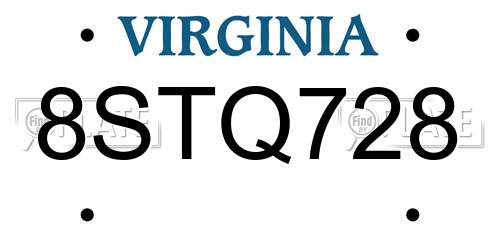 8STQ728 Virginia License Plate