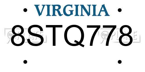 8STQ778 Virginia License Plate