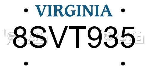 8SVT935 Virginia License Plate