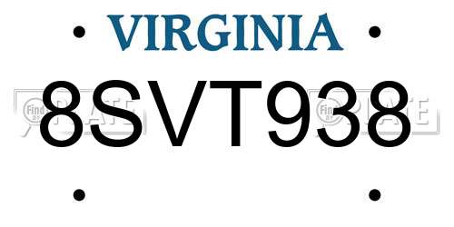 8SVT938 Virginia License Plate